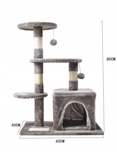 Drapak dla kota wieża DOMEK LEGOWISKO SZARY MA03