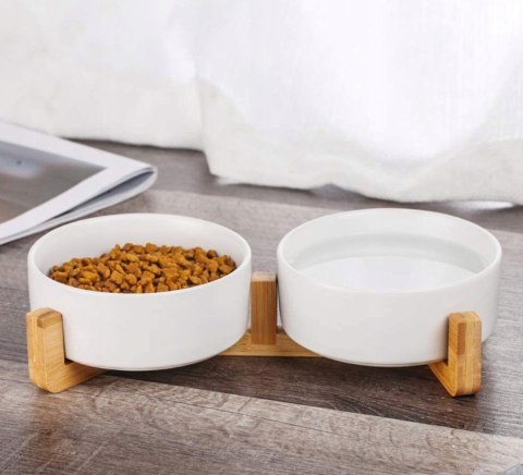 MISKA dla psa kota podwójna CERAMICZNA M 400ml 54 BIAŁA NOWOCZESNA