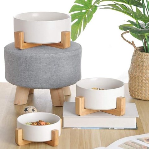 Miska dla psa kota M z podkładką MISECZKA ceramiczna 51 biała