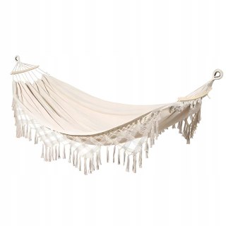 Hamak Boho Ogrodowy Beżowy z Frędzlami Dekoracyjny 200x150 Duży Mocny DY01