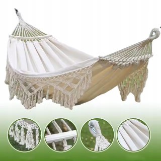 Hamak Boho Ogrodowy Beżowy z Frędzlami Dekoracyjny 200x150 Duży Mocny DY01